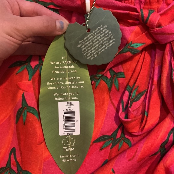 Farm Rio Red Chili Pepper Paper Bag Tie Waist Mini Skirt Sz S NWT - Picture 8 of 14